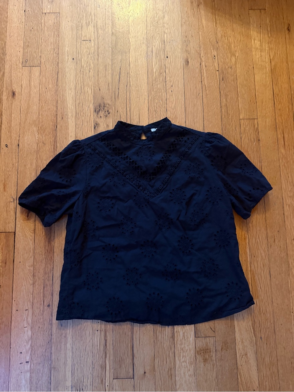Ultra Pink Black Eyelet Short Sleeve Top